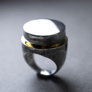 Textured Sterling Silver Statement Ring with Gold Accent